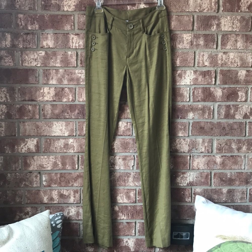 Cabi green linen pant